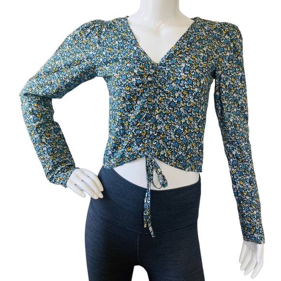 Nasty Gal Black Yellow Blue Floral Top Size 2 - Picture 1 of 4